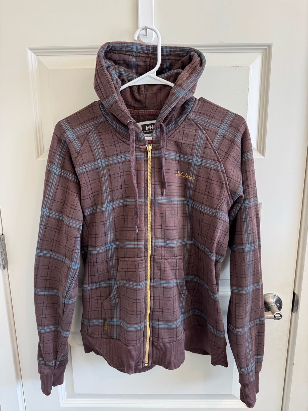 Helly Hansen Plaid Brown And Blue Zip-up Jacket